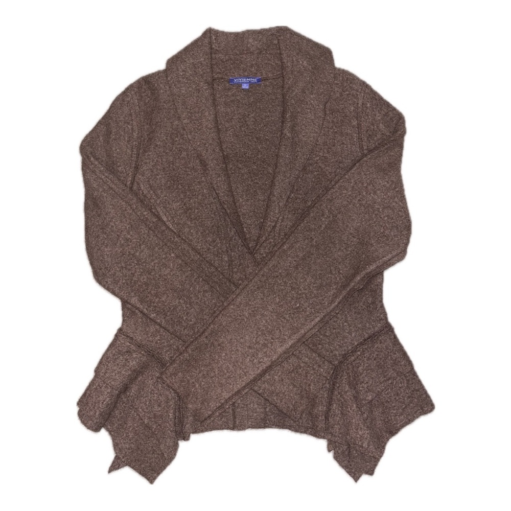 Vintage designer VIVIENNE TAM brown ruffled wool blend cardigan